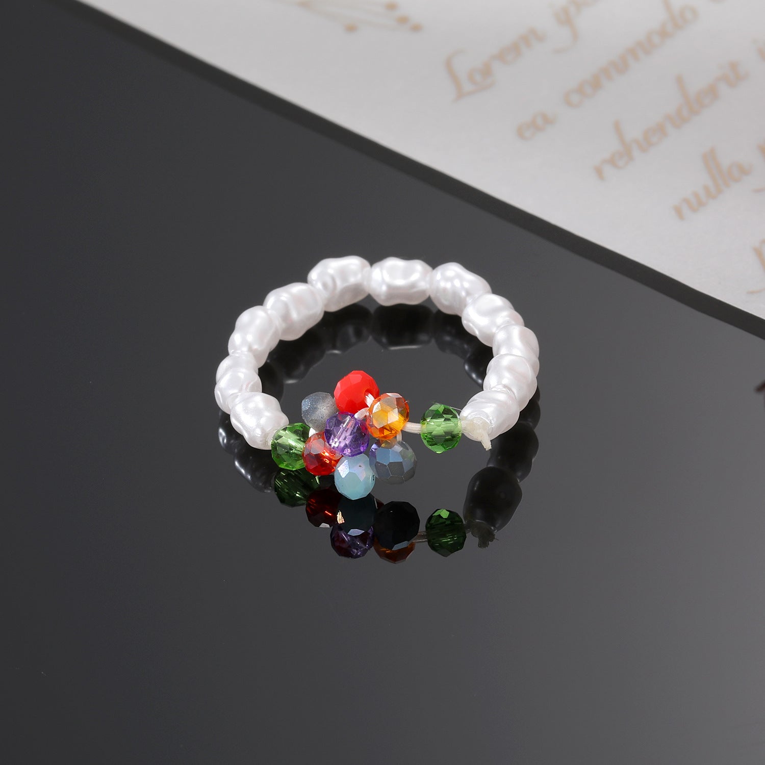 Wholesale Korean Style Flower Beaded Ring Resin Elastic Ring For Women Fashion Jewelry Accessory Boutique Resale