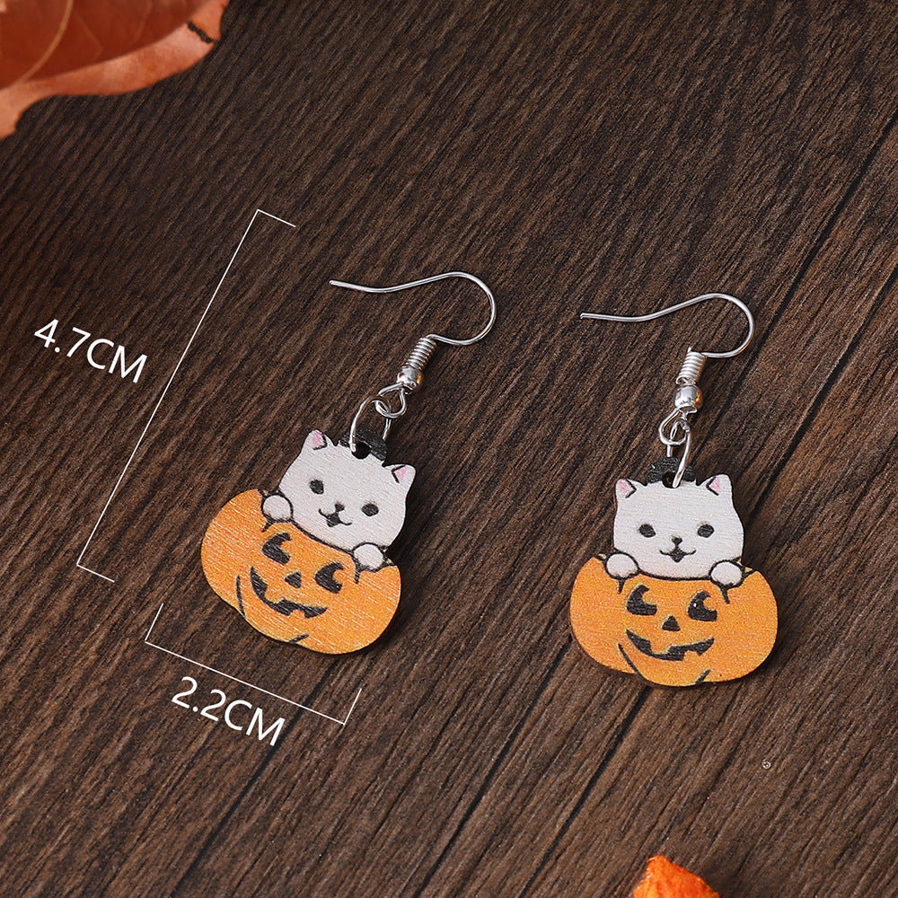 Wholesale   Cute Cat  Pumpkin Funny Pendant Halloween Earrings