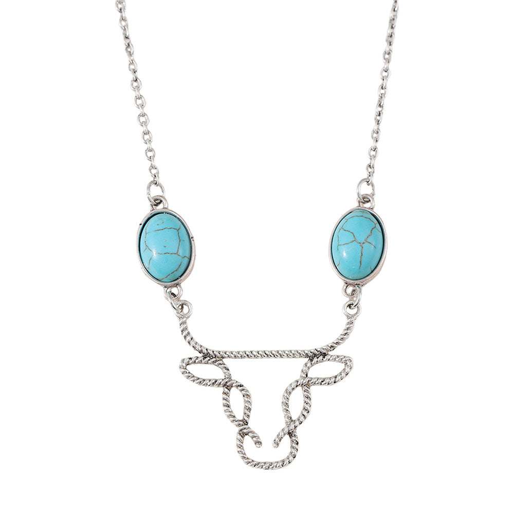 Wholesale Bohemian Cow Head Turquoise Inlay Necklace Fashion Accessory Gift