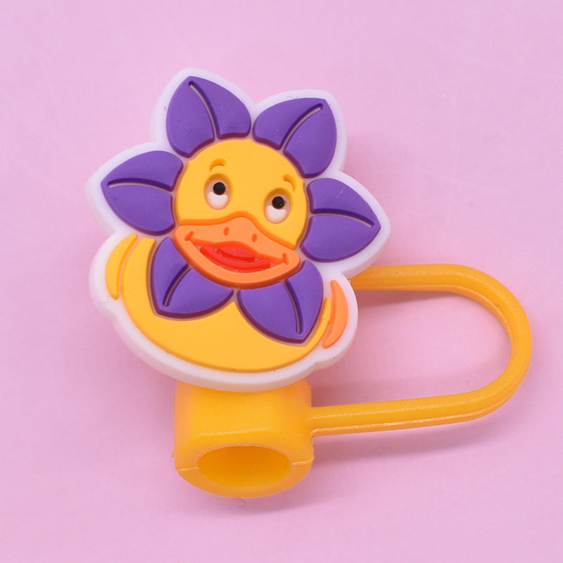 Wholesale Random 100pcs Little Yellow Duck Series PVC Soft Straw Tube Cap