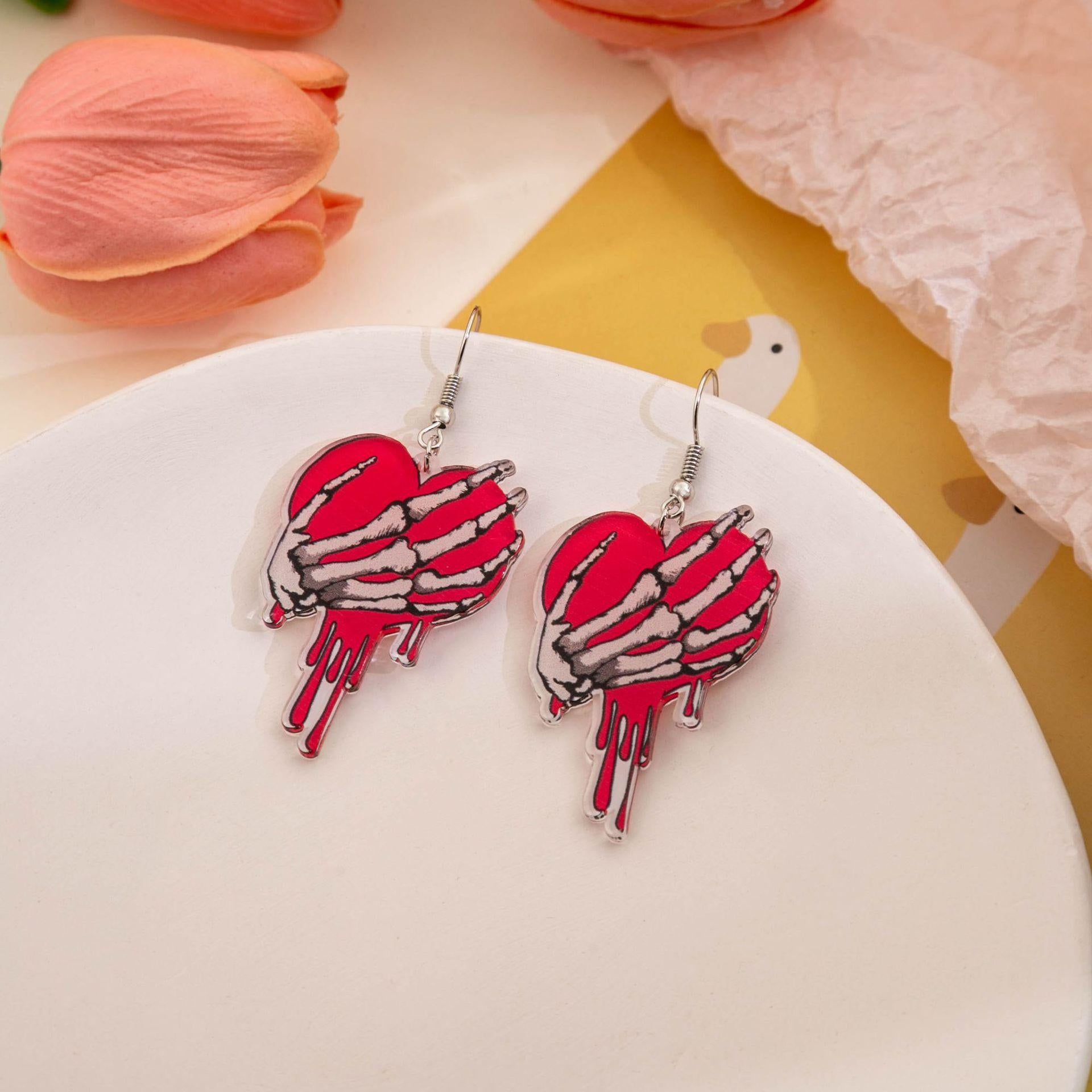 Wholesale Valentine' s Day Acrylic Heart Element Earrings