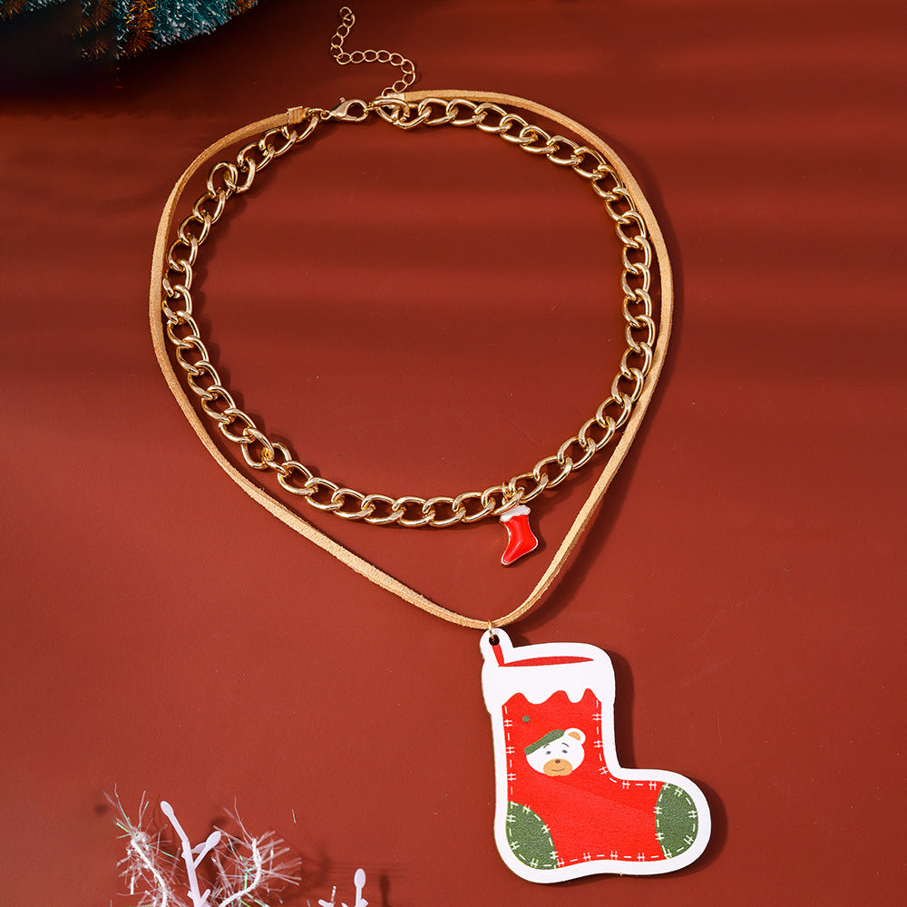 Wholesale Santa Claus Christmas Tree Christmas Stockings Multi-layer Clavicle Necklaces  ACC-NE-YueSen006