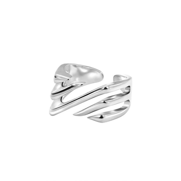 Wholesale multi-layer twill light luxury hollow line square design colorless open ring