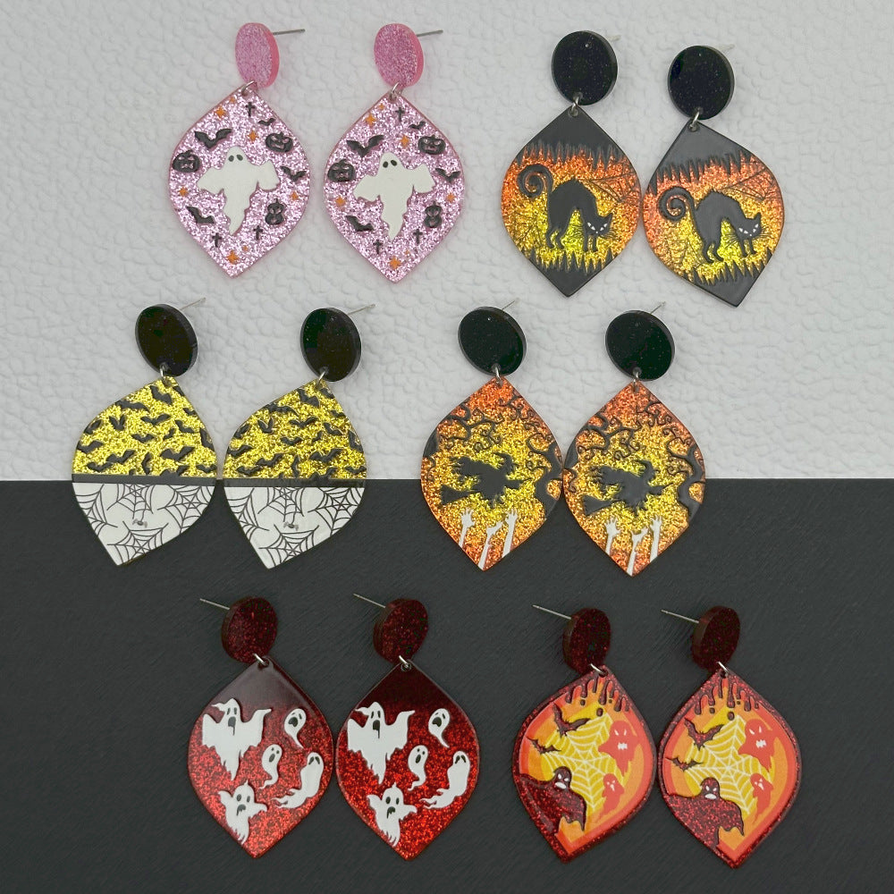 Wholesale Halloween Colorful Ghost Eyes Acrylic Earrings ACC-ES-Weiw001