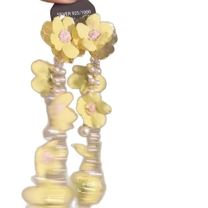 Wholesale Yellow Flower Pearl Tassel Earrings