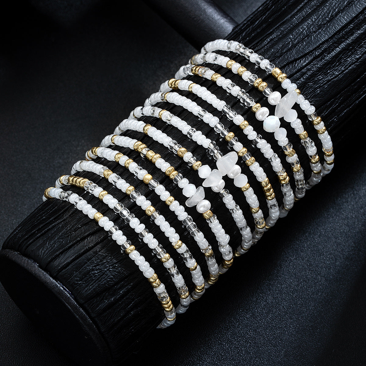 Wholesale Rice bead crystal pearl beaded multi-layered elastic bracelet