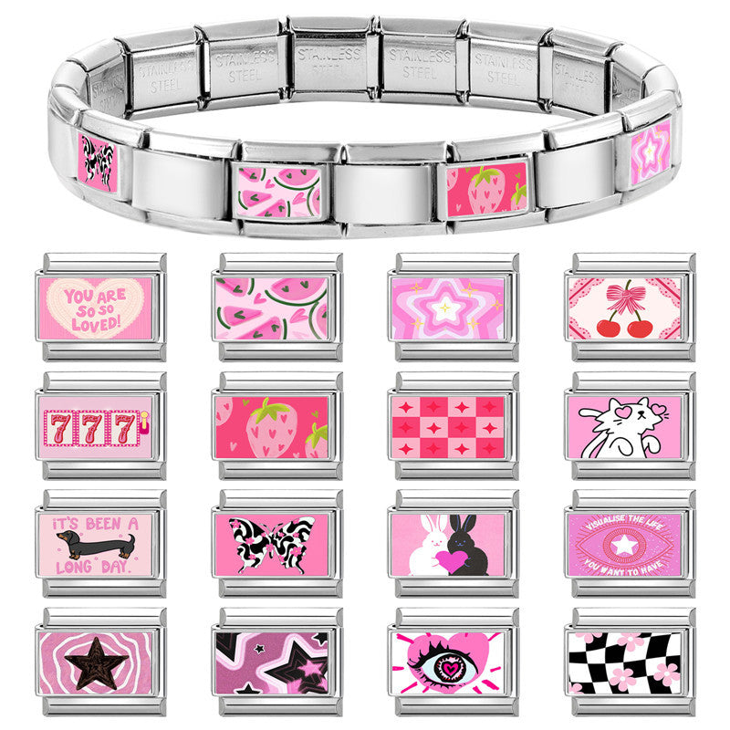 Wholesale Italian Charm Bracelet 9mm DIY Splicing Pink Stainless Steel Composable Bracelet