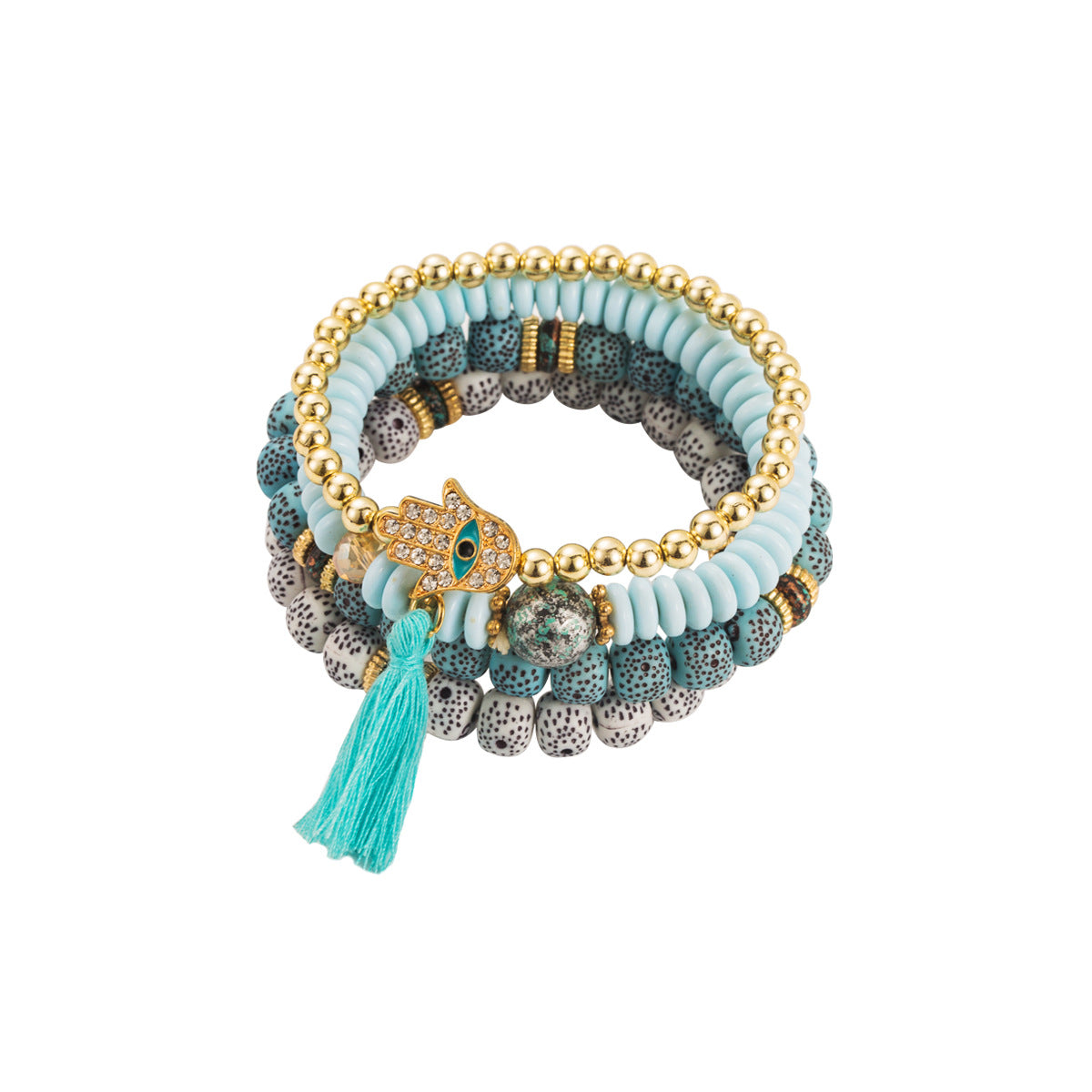 Wholesale  Bohemian Ethnic Style Multi-layer Bracelet Beaded Color Tassel Bracelet suit