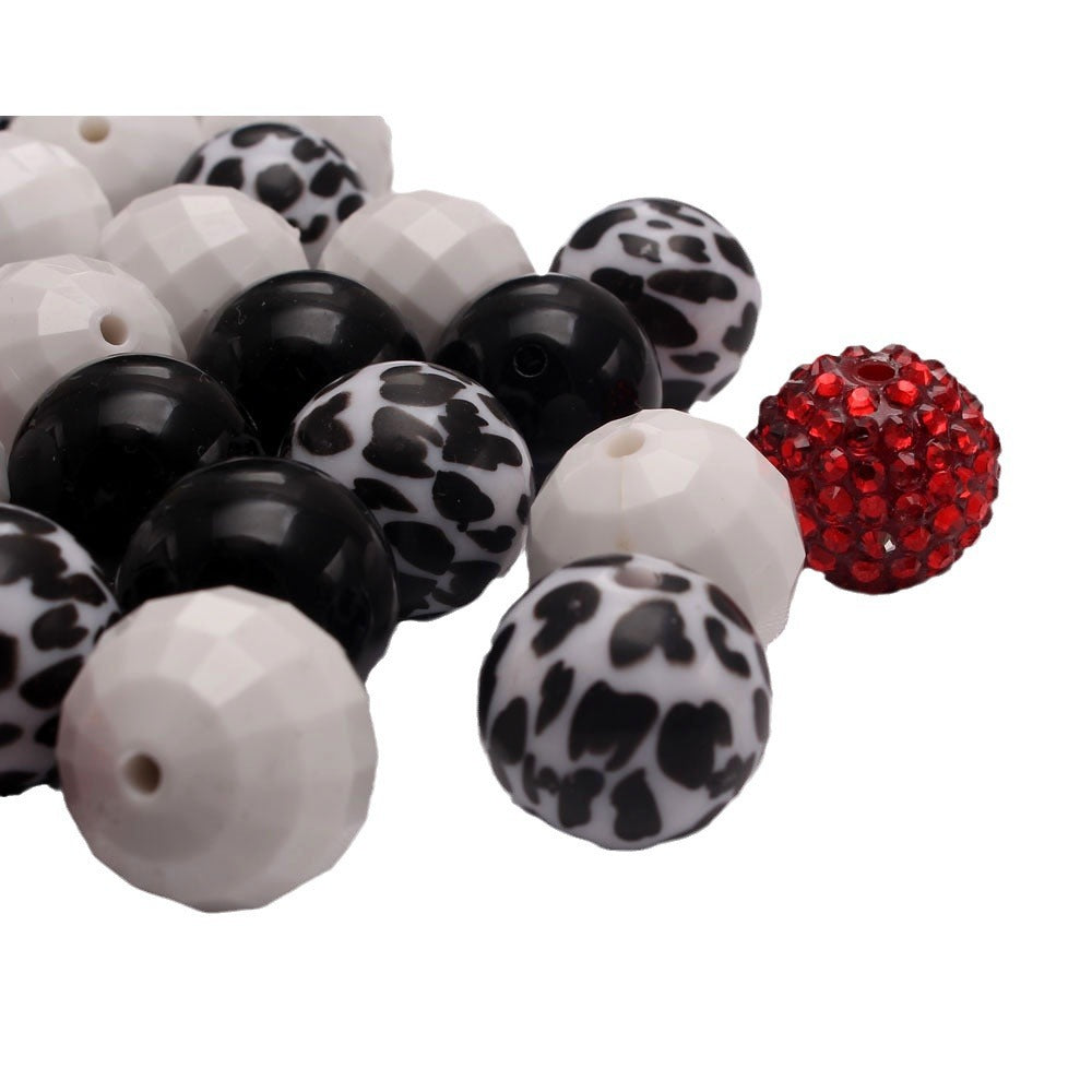 Wholesale 50pcs Mixed Color 20MM Cow Pattern Acrylic Bubblegum Beads ACC-BDS-NiJia034