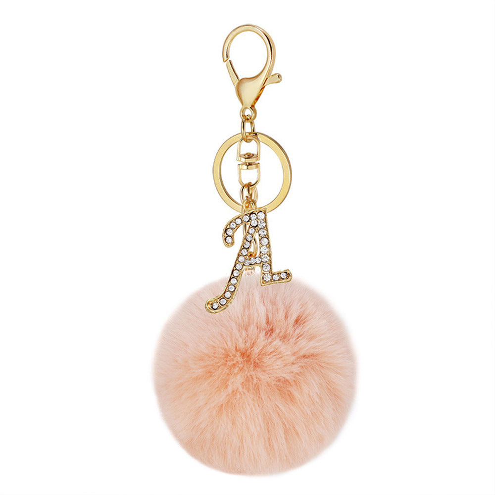 Wholesale Fur Ball Rhinestone Alloy Letter Keychain ACC-KC-YuanFei005