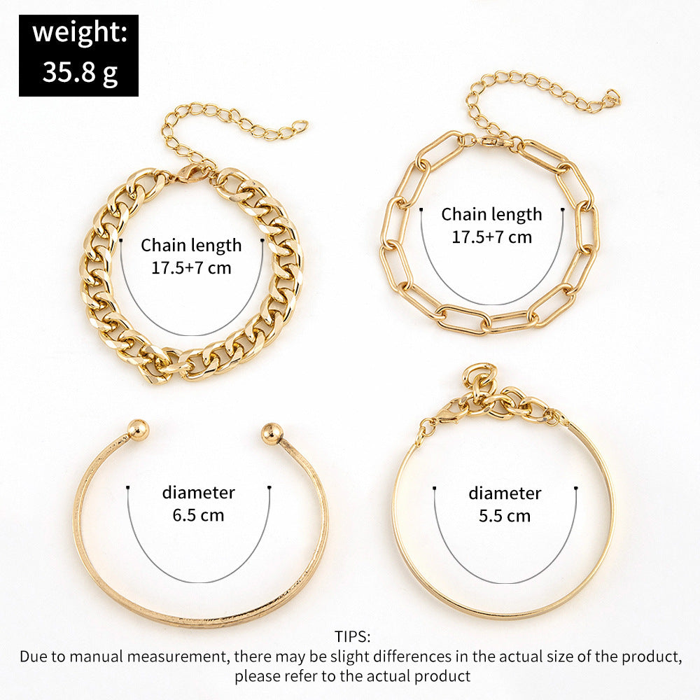 Wholesale Ins Punk Style Letter Love Women' s Bracelet Set,  Alloy Electroplated Geometric Chain,  Fashion Accessory