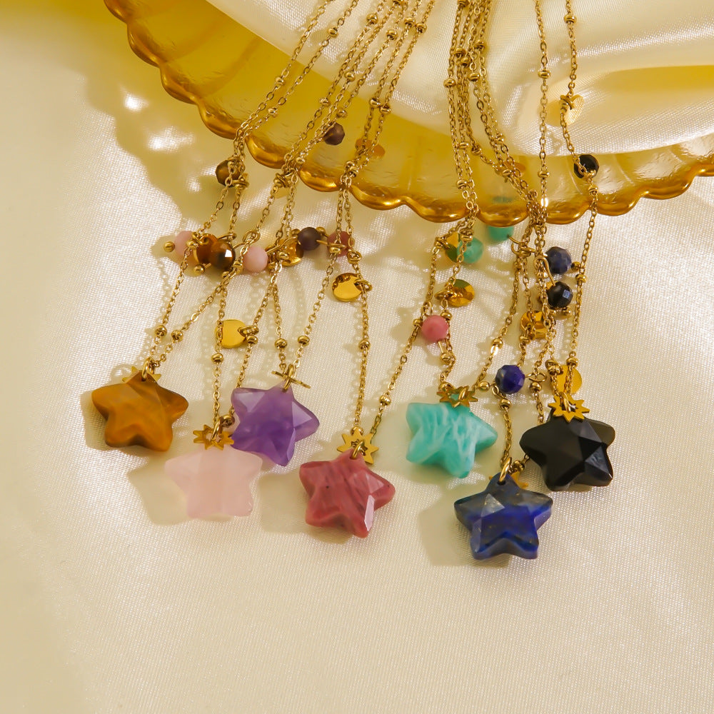Wholesale Light Luxury Five-pointed Star Pendant Natural Stone Necklace
