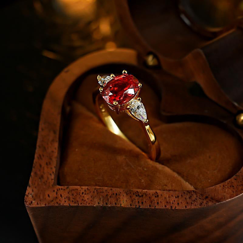 Wholesale Vintage French Red Diamond Ring,  Gold Plated Copper,  Adjustable Open,  Chic Jewelry Accessory for Women,  Gift