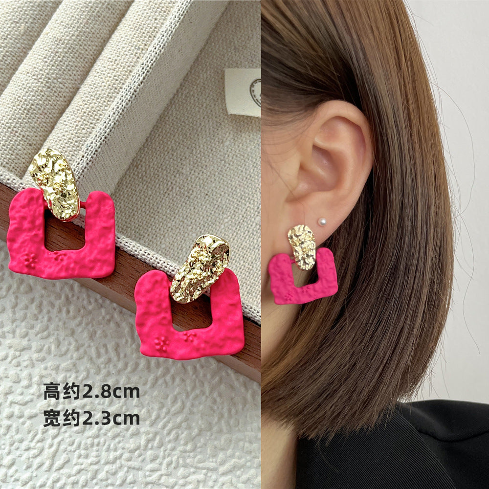 Wholesale Candy Color Geometric Square Circle C Shape Earrings