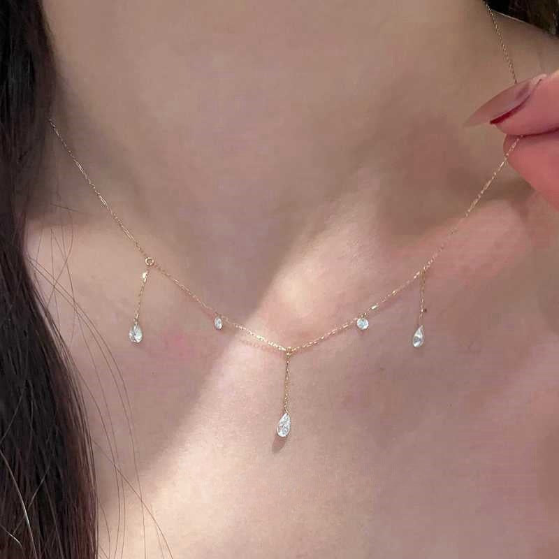 Wholesale Light Luxury Water Drops Zircon Tassel Necklace