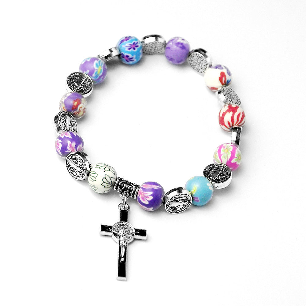 Wholesale Colorful Polymer Clay Cross Holding Baptism Bead Bracelet ACC-BT-Chengz001