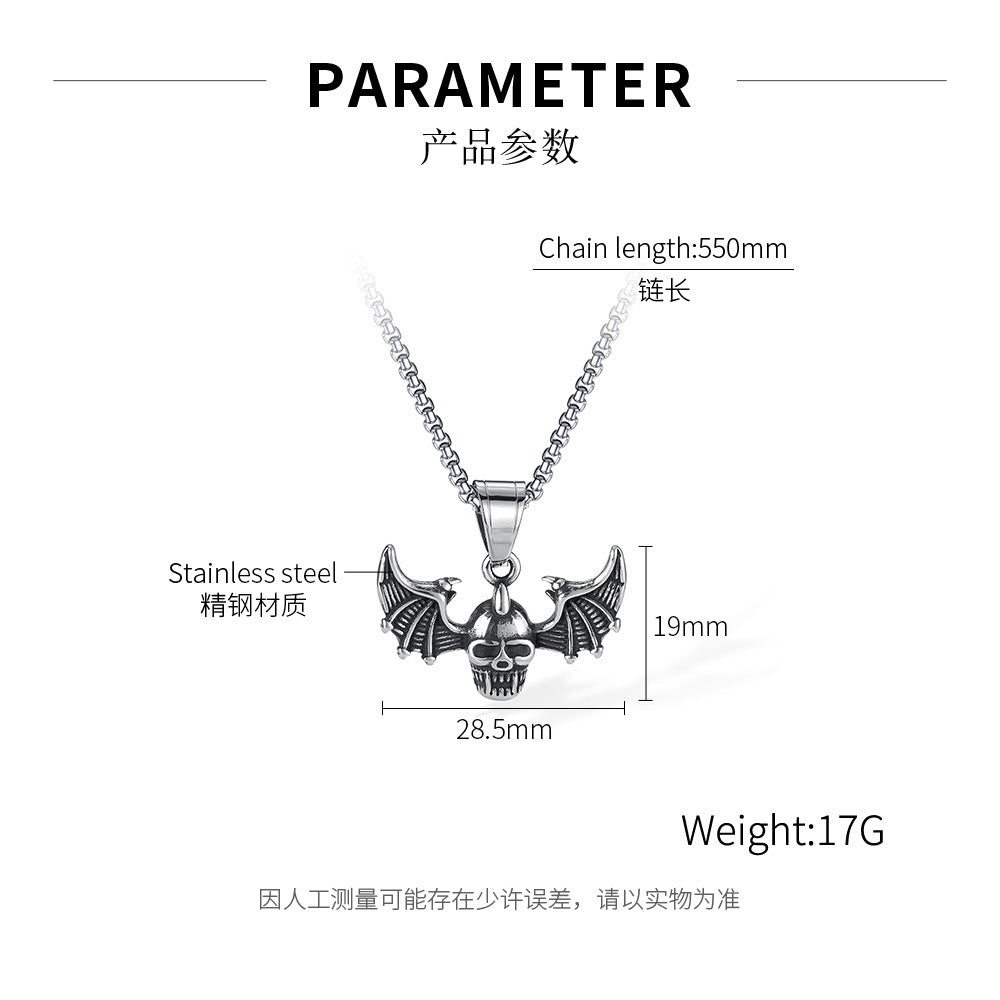 Wholesale Men's Stainless Steel Bat Wings Punk Style Skull Necklace ACC-NE-OPK004
