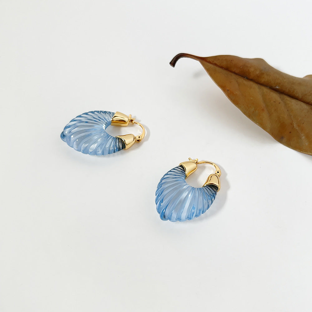 Wholesale  U-shaped Color  Glass Striped Small Wings Advanced Glass Earrings