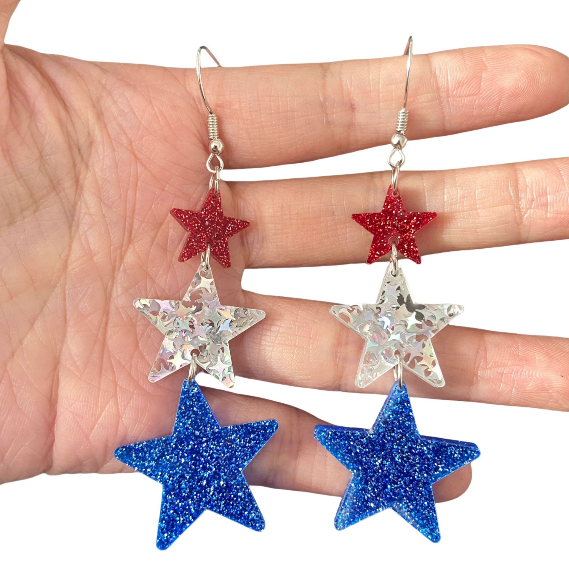 Wholesale USA Patriotic Acrylic Heart Star Earrings - Trendy Jewelry Accessory for Boutique Resale