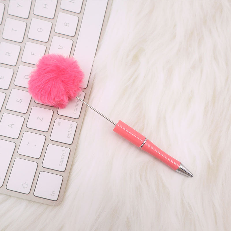Wholesale Pom Pom Beadable Pen Leopard Print Hair Ball DIY Beaded Ballpoint Pen ACC-PN-CY003