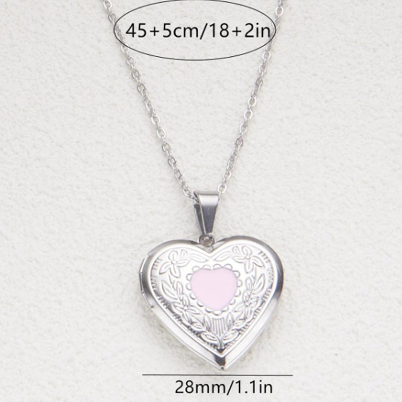 Wholesale stainless steel silver gold pink dripping oil can open heart-shaped necklace