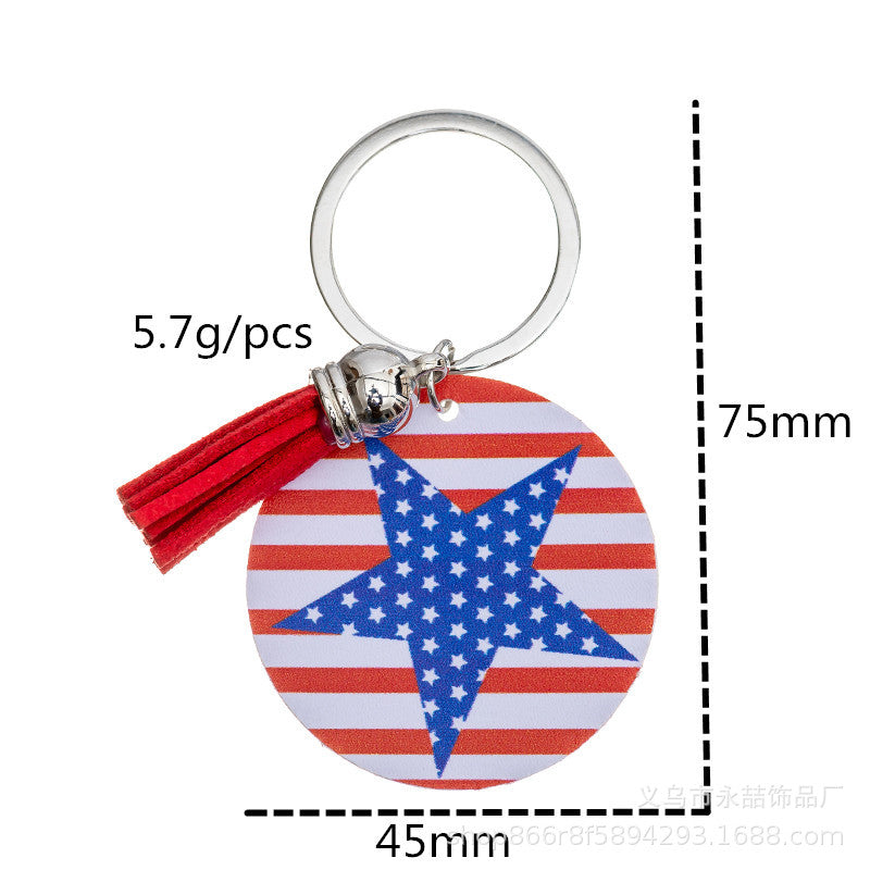 Wholesale American Flag Independence Day PU Leather Keychain Water Drop Five-Pointed Star Pendant ACC-KC-Yongz001