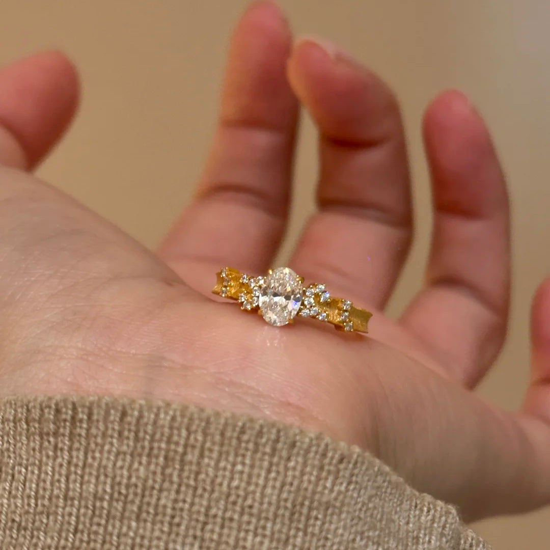 Wholesale Gold-plated starry sky pigeon egg hand-brushed diamond ring