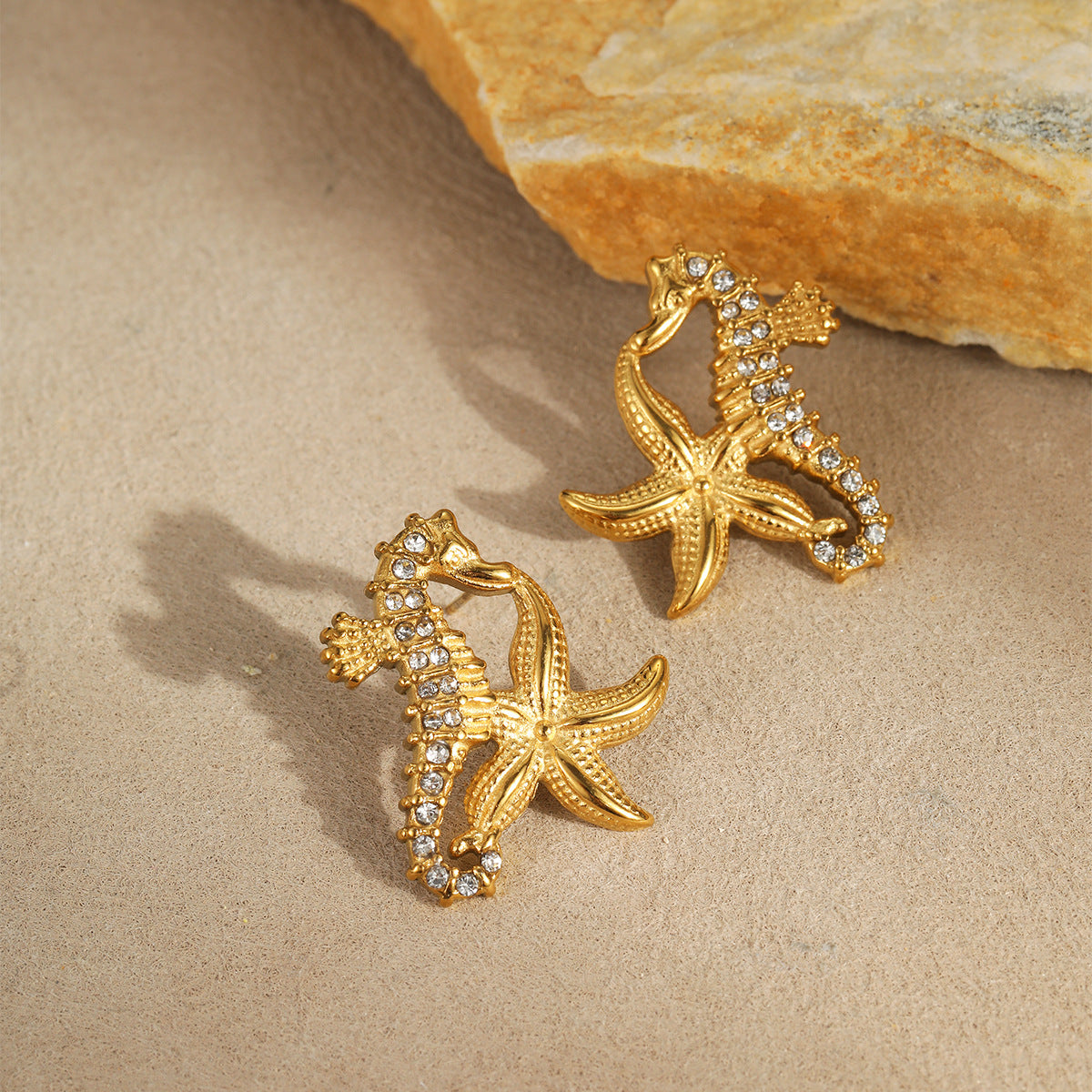 Wholesale Stainless Steel  Marine Style Summer  Seahorse Starfish Diamond Earrings