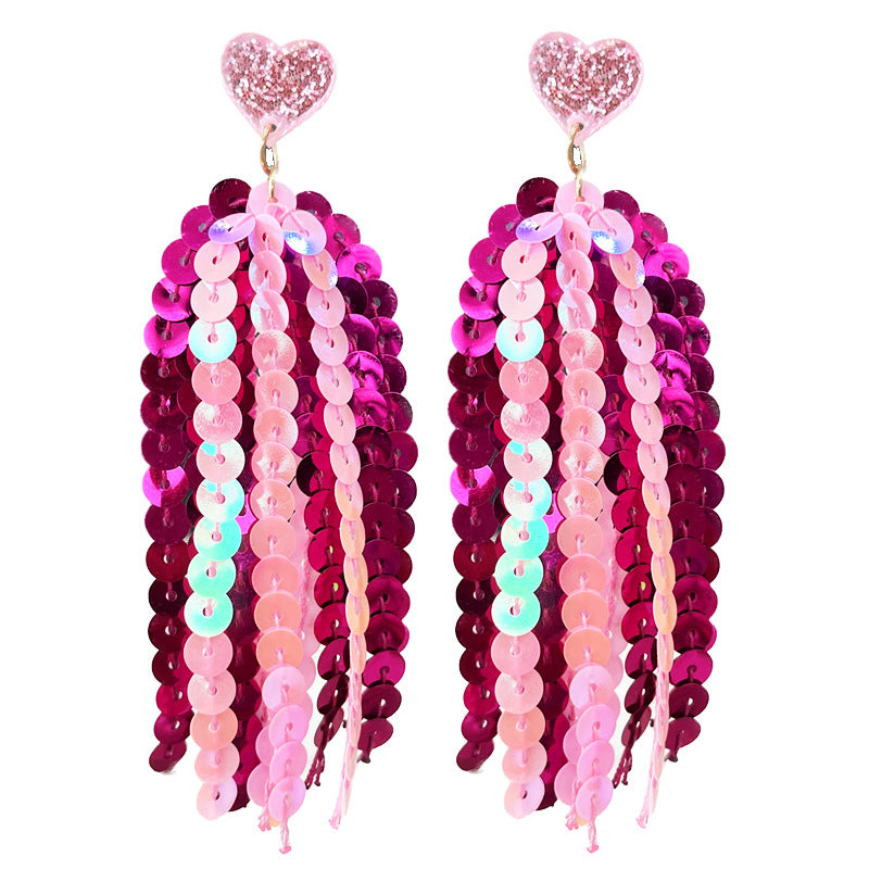 Wholesale 2 Pairs/pack Valentine's Day Glitter Pink Atmosphere Earrings ACC-ES-HY223