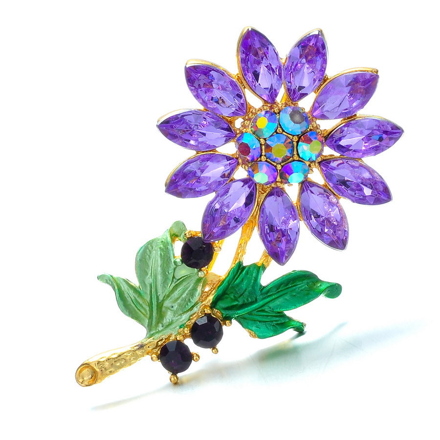 Wholesale sunflower rhinestone flower plant brooch
