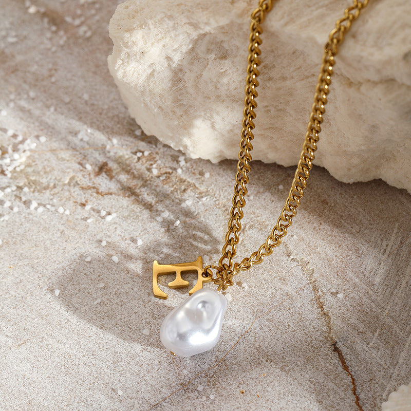 Wholesale Pearl 26 Letters Stainless Steel Necklaces ACC-NE-YunHe003