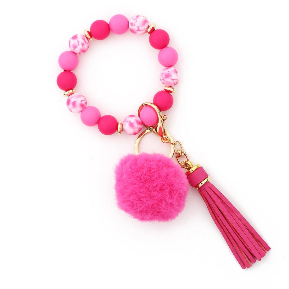 Wholesale  Silicone Bead Bracelet  Wrist Hair Ball Keychain