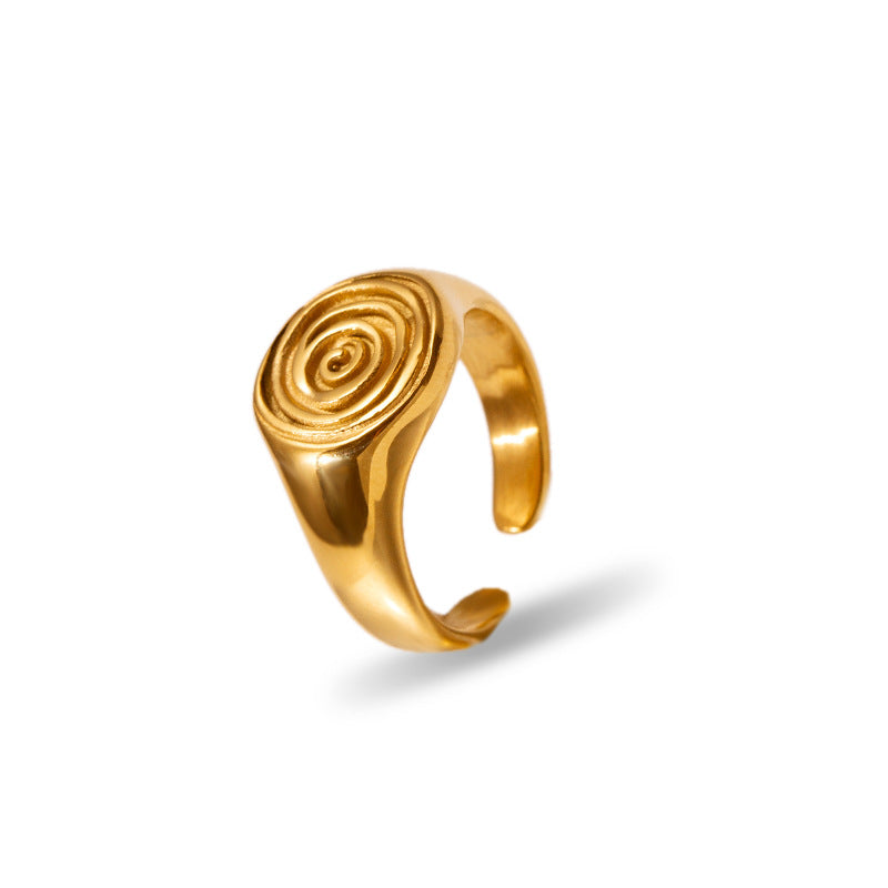 Wholesale 18k gold plated stainless steel smooth spiral pattern hammer pattern open ring
