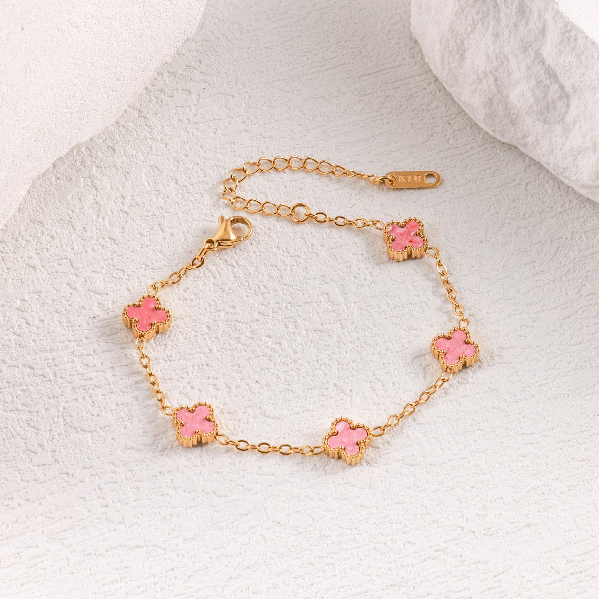 Wholesale Stainless Steel Four-Leaf Clover Bracelet with Mother-of-Pearl and Turquoise,  Trendy Jewelry Accessory for Women
