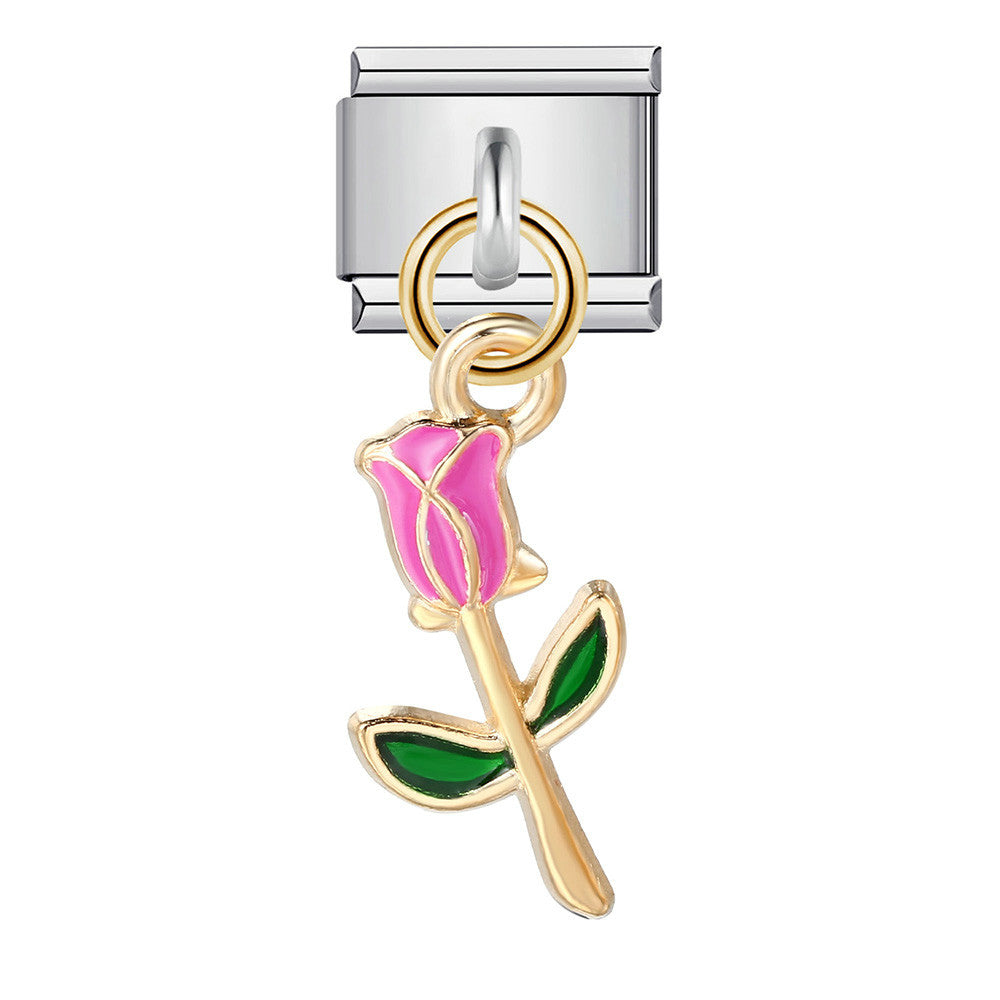 Wholesale Italian Charm Bracelet 9mm DIY Splicing Removable Silver Flower Element Stainless Steel Composable Bracelet