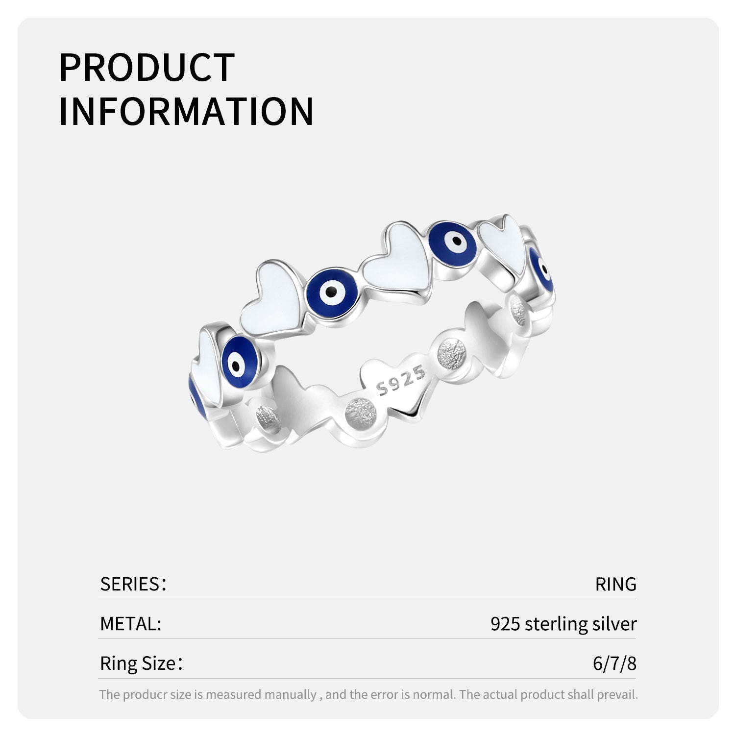 Wholesale Evil Eye Love Heart S925 Sterling Silver Oil Drop Rings ACC-RS-MC030