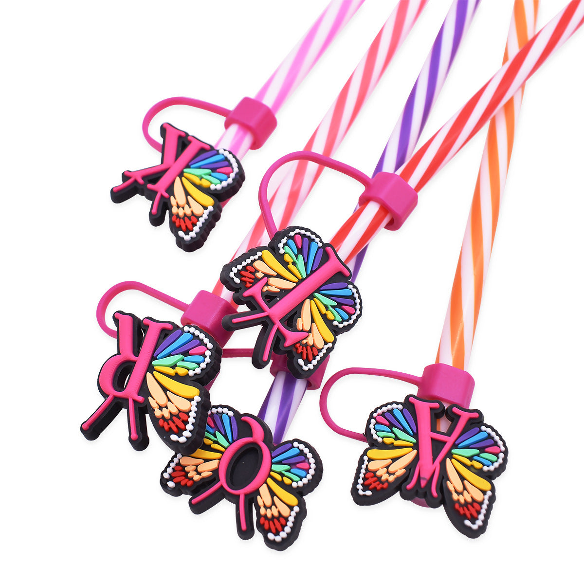 Wholesale Random 100pcs 10mm Straw Tube Cap Butterfly Letter PVC Soft Rubber Straw Plugs ACC-SCR-RYY010