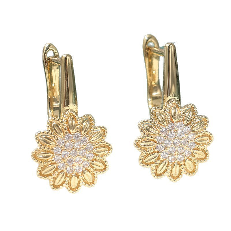 Wholesale Minimalist Floral Zircon Earrings Copper Fashion Accessory Boutique Resale