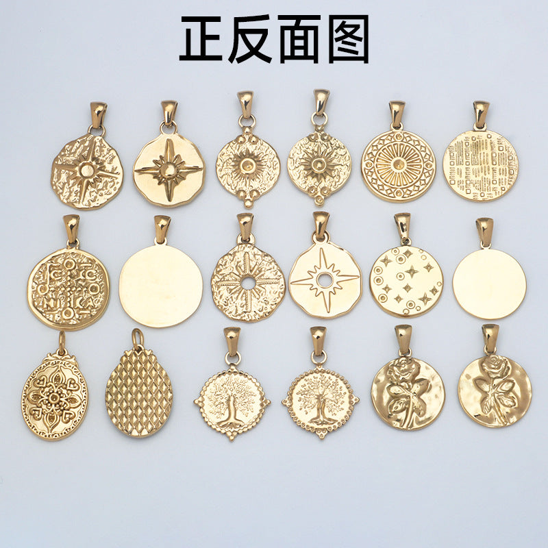 Wholesale Stainless Steel Simple Gold Diverse Oval Texture Pendant