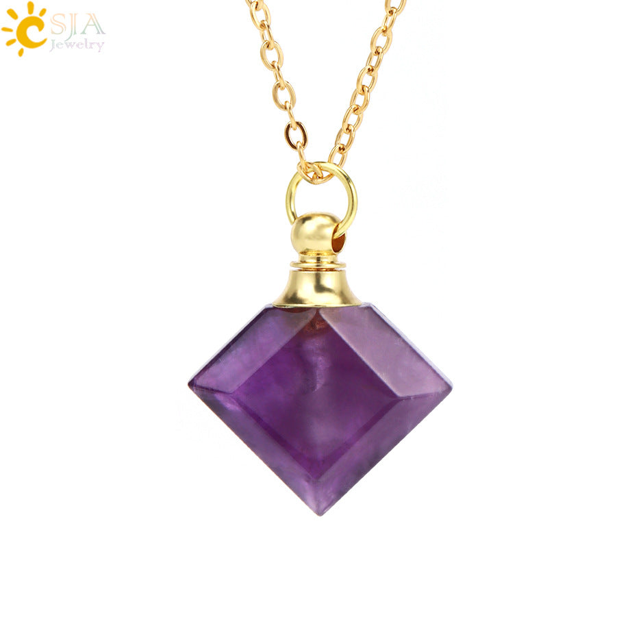 Wholesale Natural Stone Crystal Perfume Diffuser Small Pendant Necklace ACC-NE-HuaiShe004