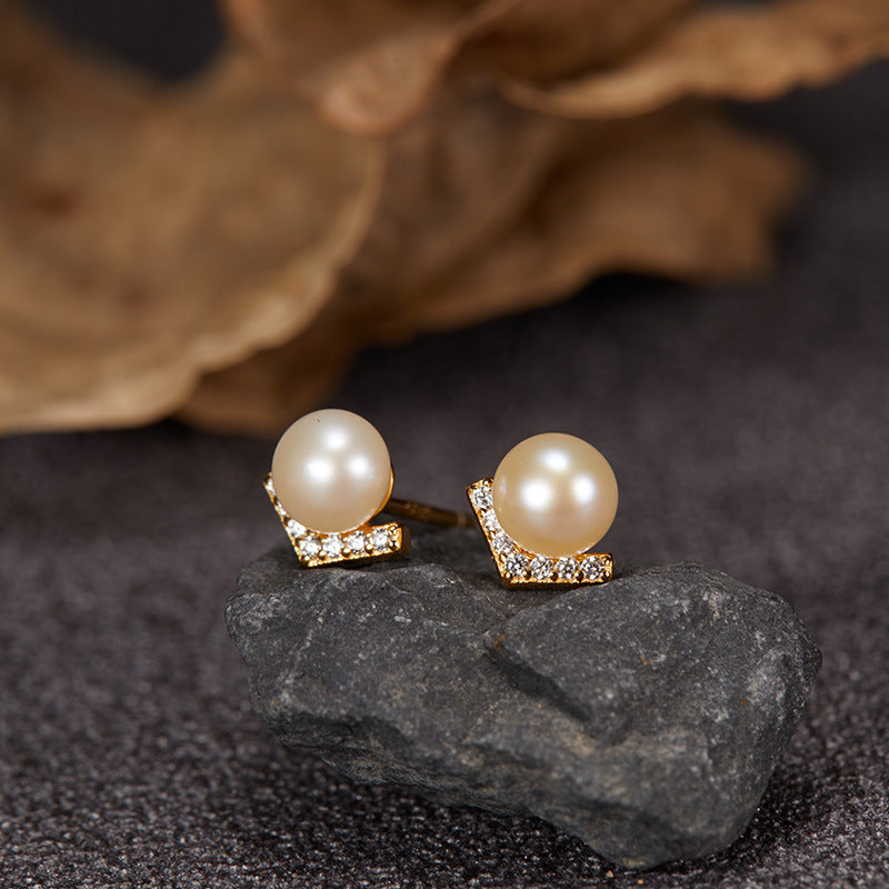 Wholesale  S925 Sterling Silver 18K Natural Freshwater Pearl Earrings