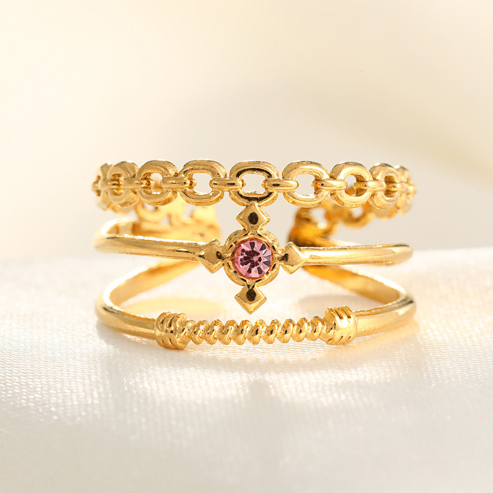 Wholesale Line Ring Micro-Inlaid Zirconia Stainless Steel Open Rings  ACC-RS-TaiMei005