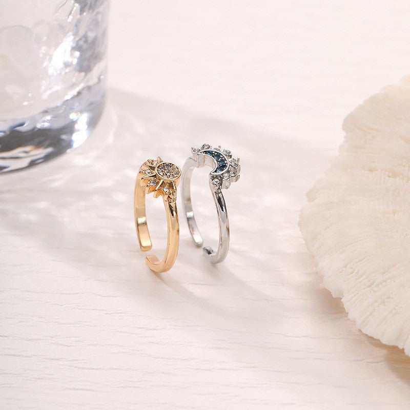 Wholesale Sun and Moon Stacking Rings Diamond Sun and Moon Couple Rings ACC-RS-YunJin002