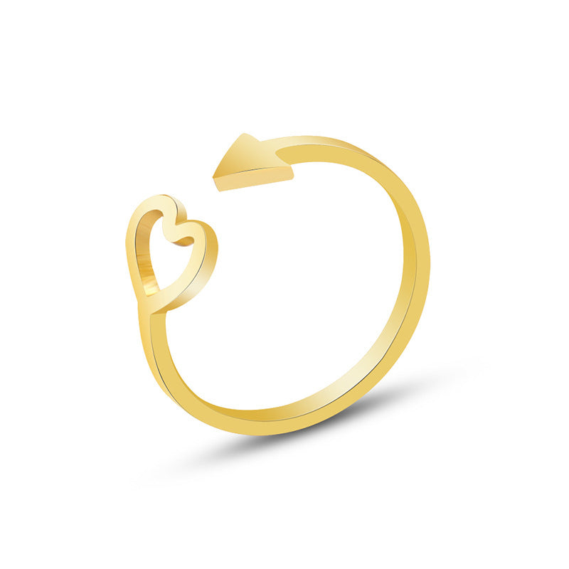 Wholesale Arrow Heart Shape Open Adjustable Ring Titanium Steel 18K Gold Plated ACC-RS-MiLi004