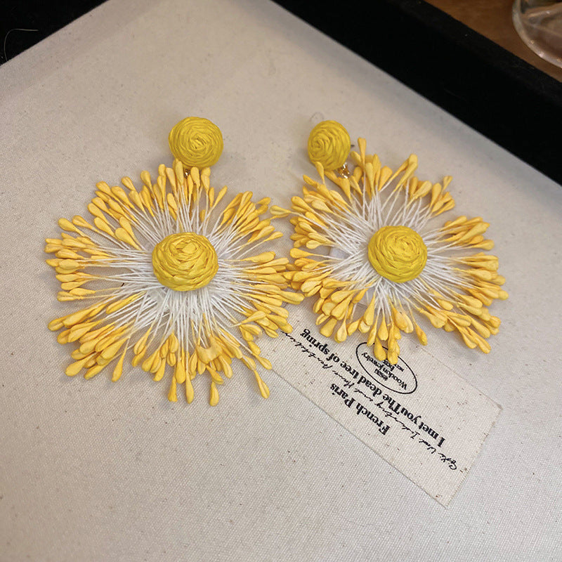 Wholesale Hand-woven Flower Fireworks Steel Needle Earrings