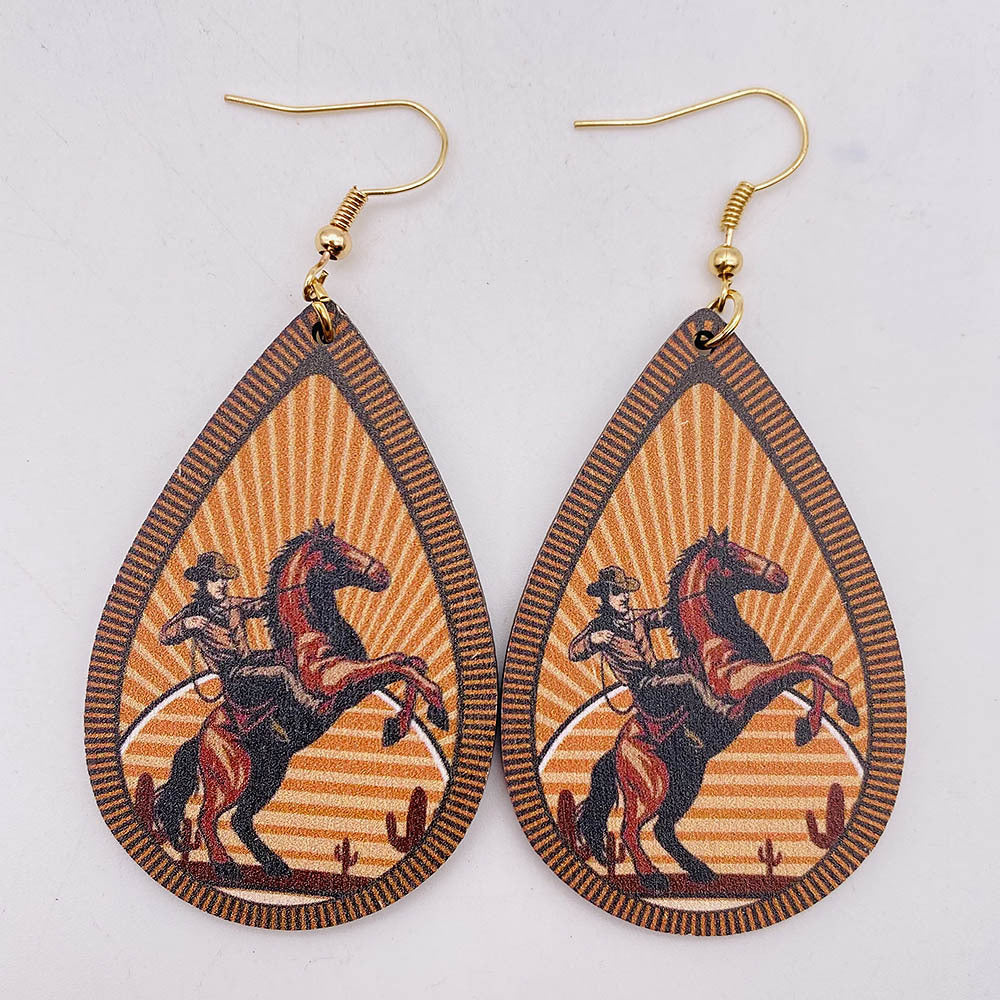 Wholesale Vintage Wooden Western Bullhead Sunflower Bohemian Earrings