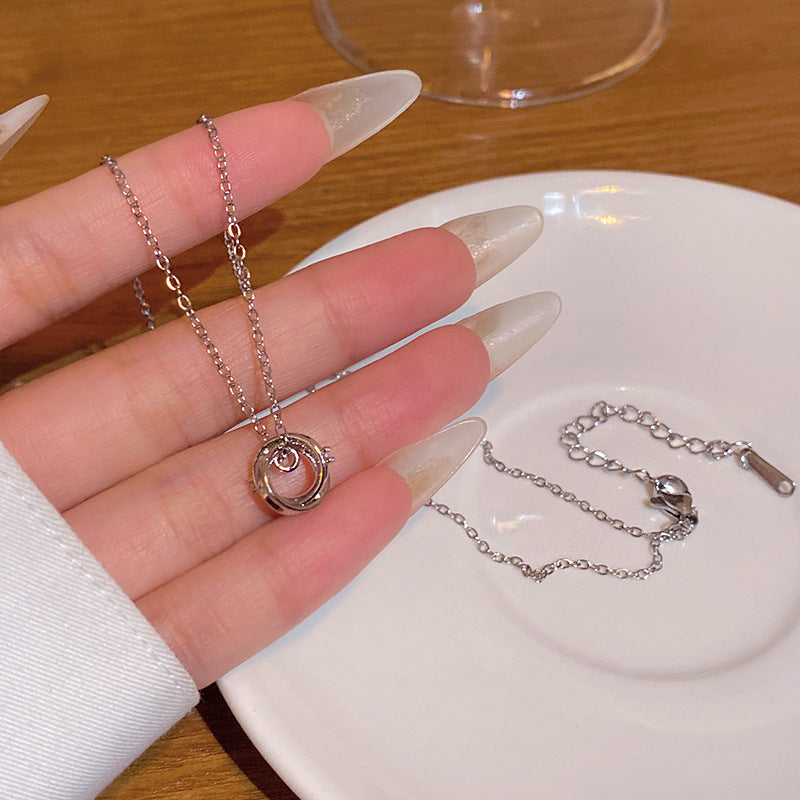 Wholesale Super sparkly zircon titanium steel necklace for women,  versatile and elegant silver.