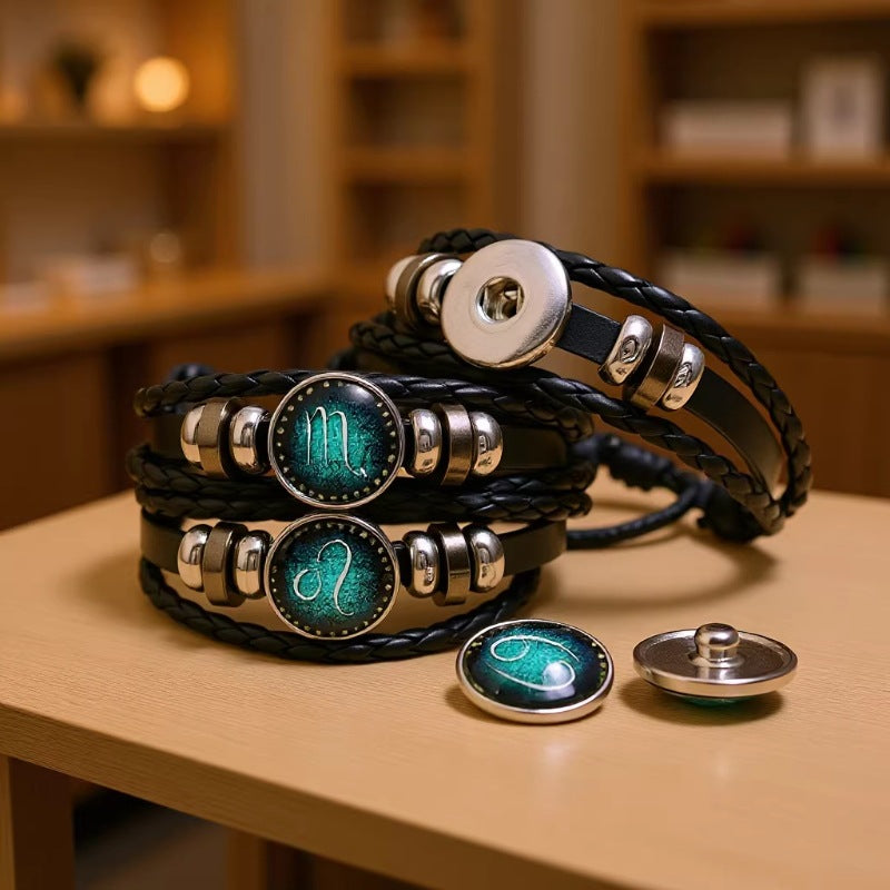 Wholesale Artificial Leather Contion Bracelet,  Unisex Glow in Dark Zodiac Jewelry,  Travel Souvenir Gift for Resale