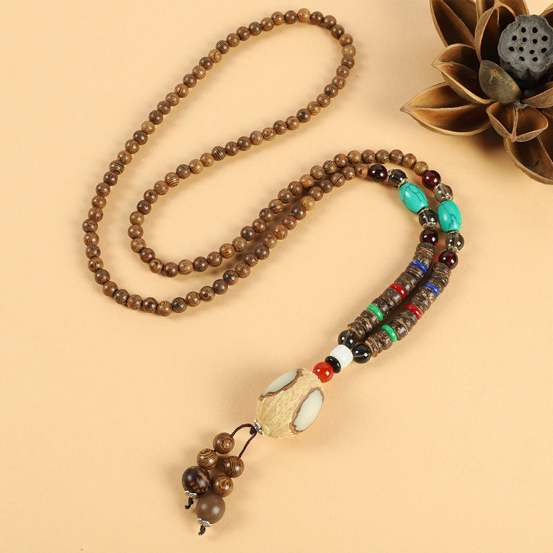 Wholesale Retro Ethnic Style Sweater Chain Long High-end Wooden Pendant Vintage Long Necklace ACC-NE-Luox003