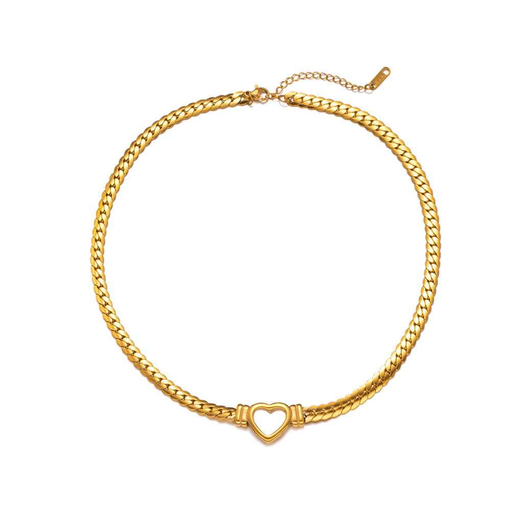 Wholesale Heart-shaped Titanium Steel Necklace Light Luxury Necklaces Snake Bone Chain ACC-NE-Tais001